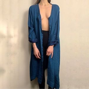 NWT FLAX Long Essential Duster Cardigan, button down front, blue, SIZE L / OS